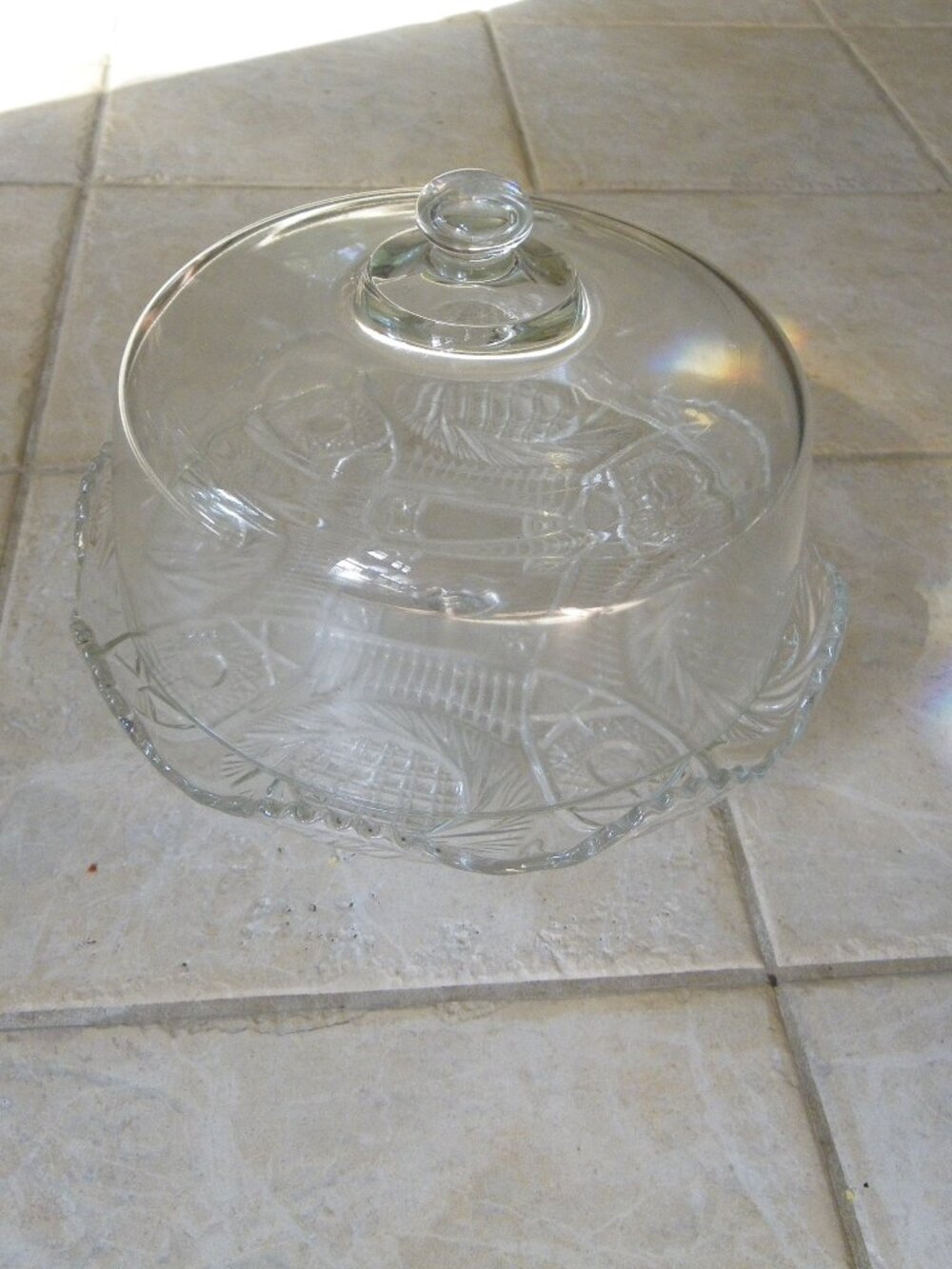 Vintage Large Crystal Pedestal Cake Pie Stand w/ Glass Cover